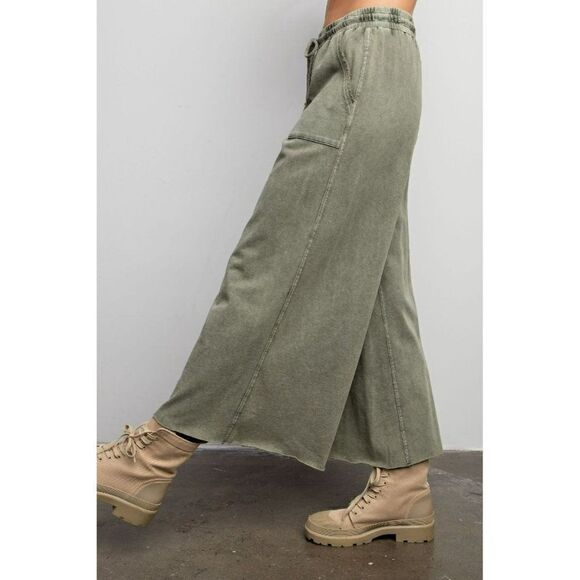 Easel Stay Comfy Wide Leg Comfy Pants in Ash Green EB40128 - Picture 2 of 5